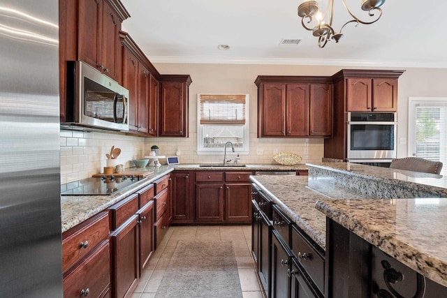 kitchen featuring a sink, appliances with stainless steel finishes, a wealth of natural light, and visible vents
