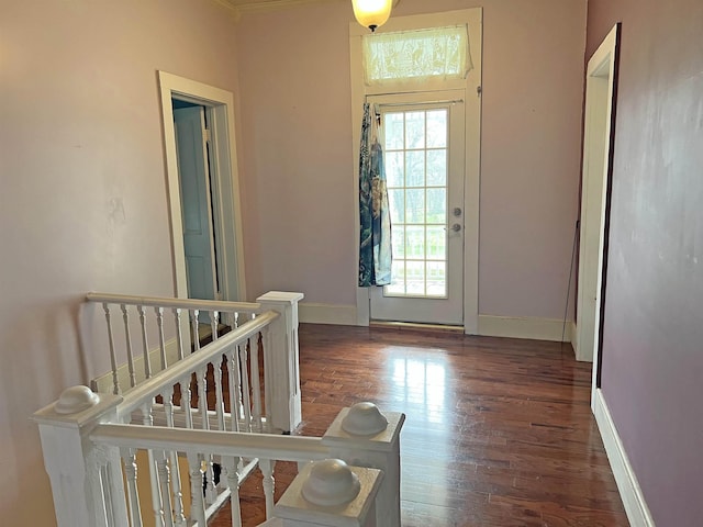 foyer with a wealth of natural light, wood finished floors, and baseboards