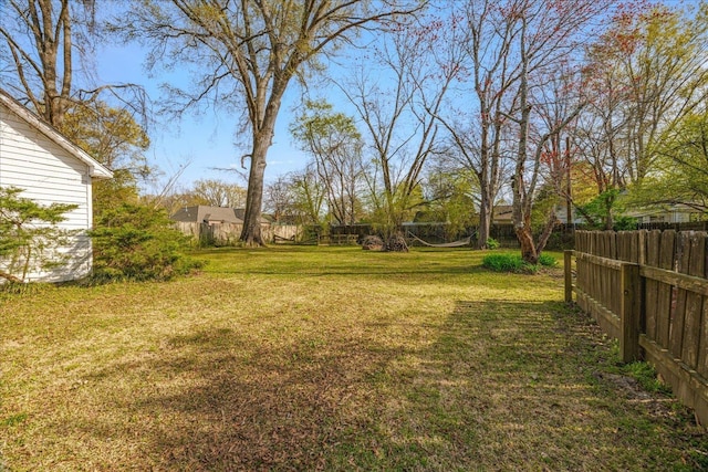 view of yard with a fenced backyard