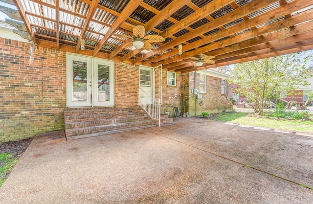 view of patio / terrace featuring entry steps and ceiling fan