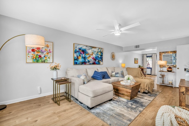 5878 Roxbury Dr Unit 5878, Memphis, TN 38119 - living area featuring baseboards, visible vents, ceiling fan, and wood finished floors