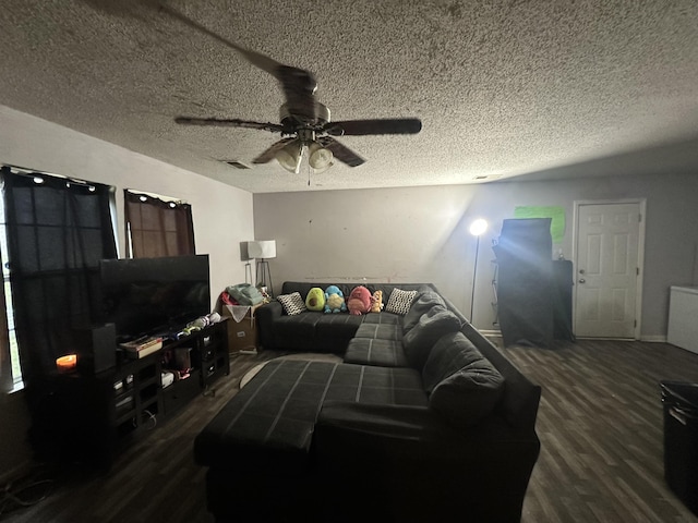 380 Summit Dr, Bolivar, TN 38008 - living room featuring visible vents, a textured ceiling, wood finished floors, and a ceiling fan