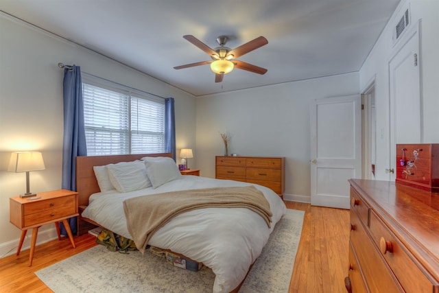 26 N Ashlawn Dr, Memphis, TN 38112 - bedroom featuring visible vents, baseboards, ceiling fan, and light wood-type flooring