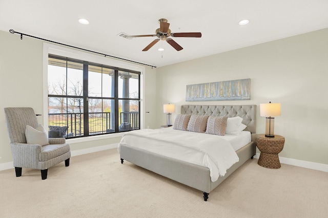 358 N Island Dr Unit 105, Memphis, TN 38103 - bedroom featuring carpet flooring, visible vents, baseboards, ceiling fan, and recessed lighting