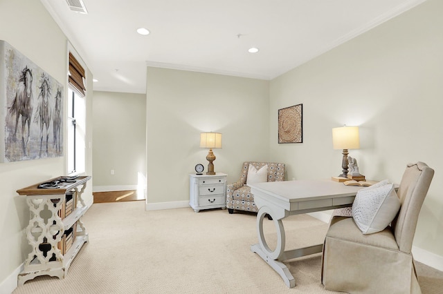 358 N Island Dr Unit 105, Memphis, TN 38103 - office area featuring baseboards, visible vents, recessed lighting, and light colored carpet