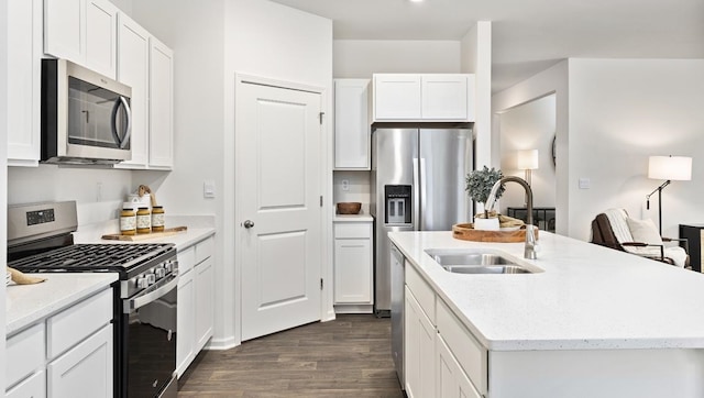 255 Oak Hollow Dr, Oakland, TN 38060 - kitchen featuring dark wood-type flooring, a center island with sink, a sink, white cabinets, and appliances with stainless steel finishes