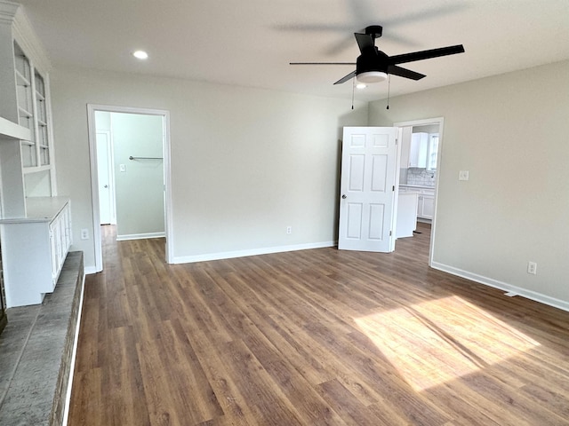 1280 Salem St, Memphis, TN 38122 - unfurnished living room featuring baseboards, a ceiling fan, recessed lighting, and dark wood finished floors