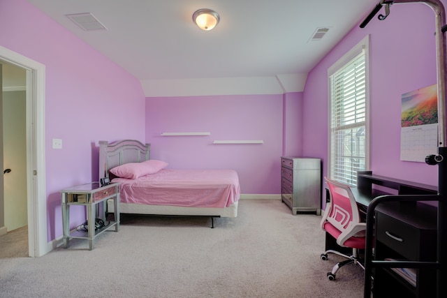 carpeted bedroom with baseboards and visible vents