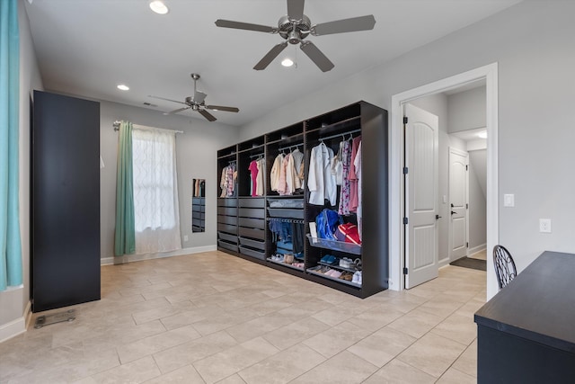 6742 Malone Rd, Olive Branch, MS 38654 - bedroom featuring light tile patterned floors, baseboards, a ceiling fan, and recessed lighting