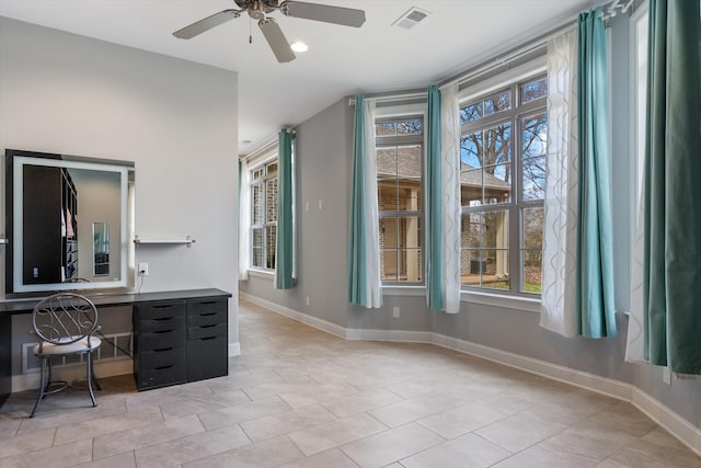 6742 Malone Rd, Olive Branch, MS 38654 - office area featuring visible vents, ceiling fan, and baseboards