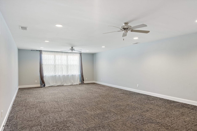 6742 Malone Rd, Olive Branch, MS 38654 - unfurnished room featuring ceiling fan, visible vents, recessed lighting, carpet floors, and baseboards