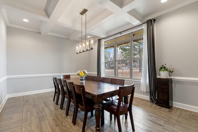 6742 Malone Rd, Olive Branch, MS 38654 - dining room featuring beamed ceiling, light wood-type flooring, and baseboards