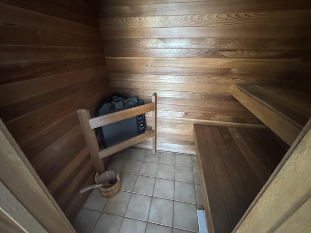 view of sauna / steam room with tile patterned floors
