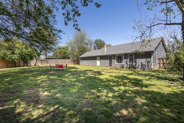 view of yard featuring central air condition unit and a fenced backyard