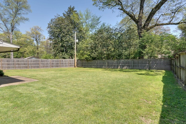 view of yard featuring a fenced backyard