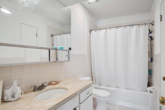 433 S Perkins Dr Unit 433, Memphis, TN 38117 - bathroom featuring shower / bath combination with curtain, toilet, tile walls, vanity, and tile patterned flooring