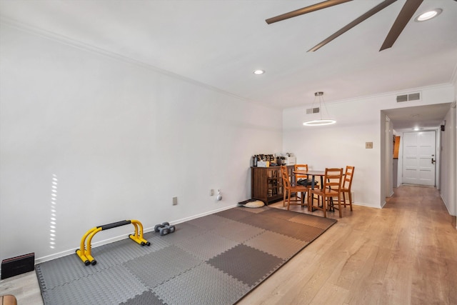 433 S Perkins Dr Unit 433, Memphis, TN 38117 - interior space with crown molding, a ceiling fan, visible vents, wood finished floors, and baseboards