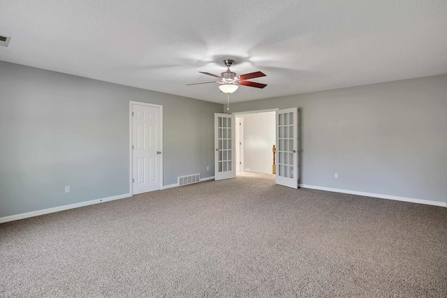 979 Welbeck Cv, Collierville, TN 38017 - unfurnished room featuring visible vents, baseboards, a ceiling fan, french doors, and carpet flooring