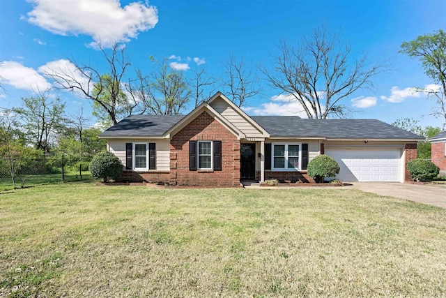 1098 Capital Ave, Memphis, TN 38107 - ranch-style house with a front yard, fence, brick siding, an attached garage, and concrete driveway