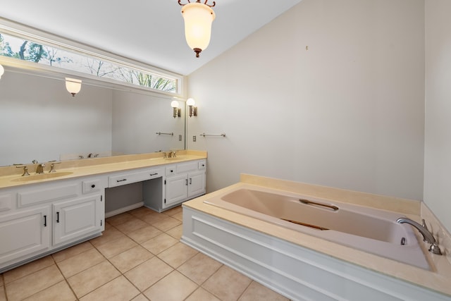 7545 Wheatley Dr, Germantown, TN 38138 - bathroom with a sink, tile patterned floors, a bath, and lofted ceiling