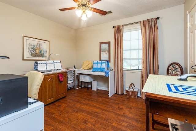 8453 Farrah Ln, Germantown, TN 38139 - office area featuring dark wood-style flooring, baseboards, and ceiling fan