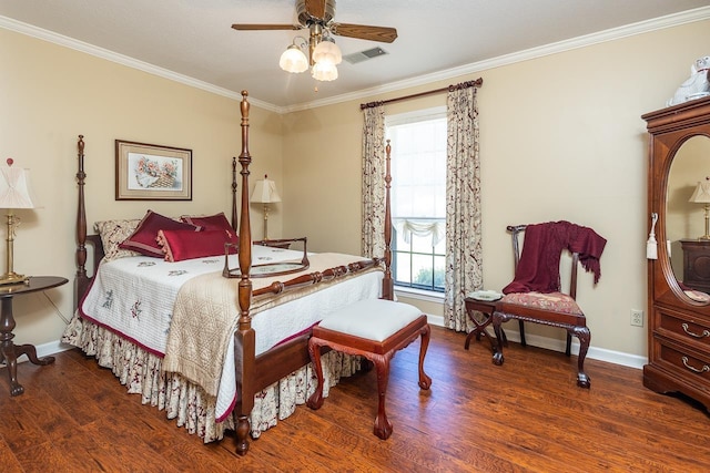 8453 Farrah Ln, Germantown, TN 38139 - bedroom with crown molding, ceiling fan, visible vents, wood finished floors, and baseboards