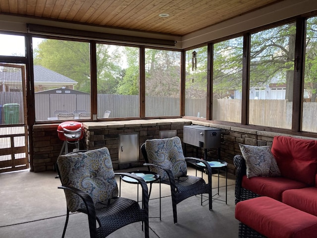 sunroom featuring wooden ceiling and a wealth of natural light