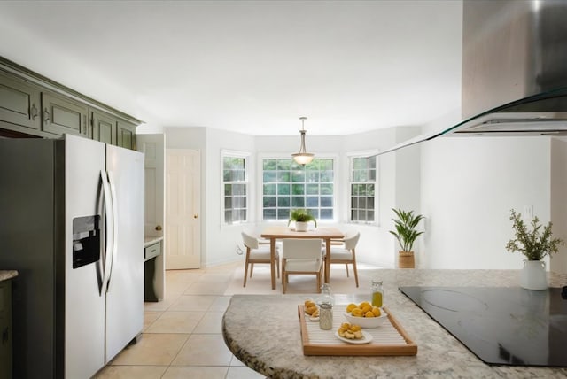 63 Shady Glen Rd, Memphis, TN 38120 - kitchen with refrigerator with ice dispenser, black electric cooktop, green cabinetry, light tile patterned floors, and light countertops