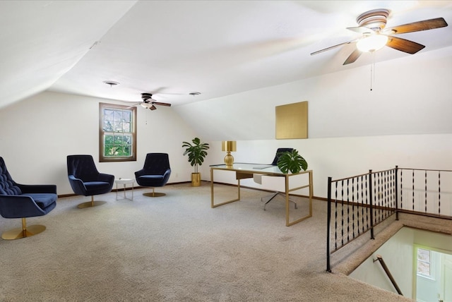 63 Shady Glen Rd, Memphis, TN 38120 - carpeted office featuring a ceiling fan, lofted ceiling, and baseboards
