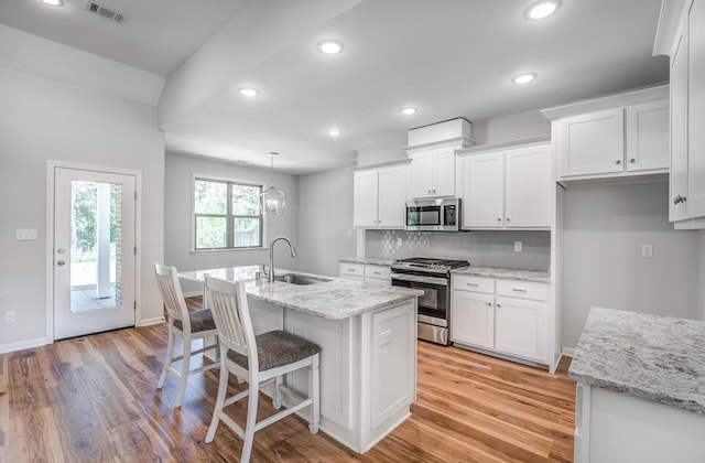 175 Valleyview Ln, Oakland, TN 38060 - kitchen featuring a sink, visible vents, white cabinetry, and stainless steel appliances