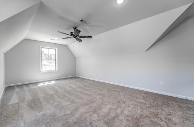 175 Valleyview Ln, Oakland, TN 38060 - additional living space featuring ceiling fan, carpet, visible vents, lofted ceiling, and baseboards