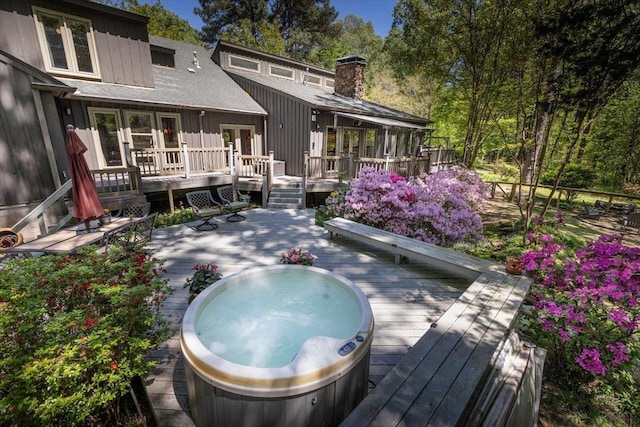 deck with hot tub deck surround