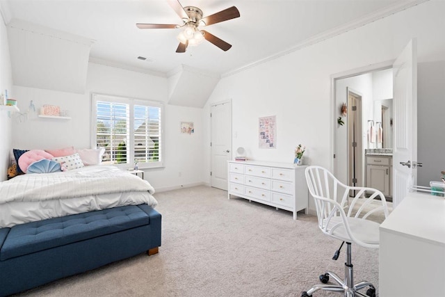 703 Justana Dr, Collierville, TN 38017 - bedroom featuring visible vents, light carpet, ornamental molding, baseboards, and ceiling fan