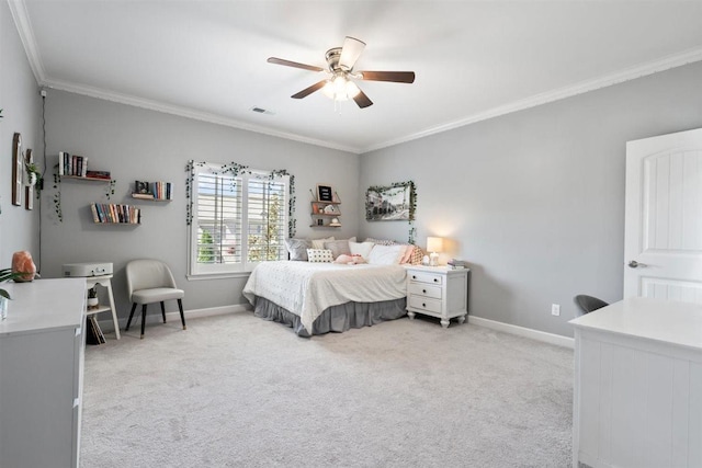 703 Justana Dr, Collierville, TN 38017 - bedroom featuring light carpet, a ceiling fan, baseboards, and ornamental molding