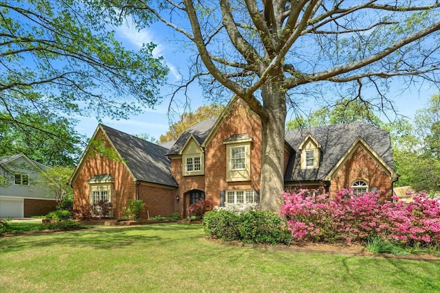 tudor house featuring a front yard