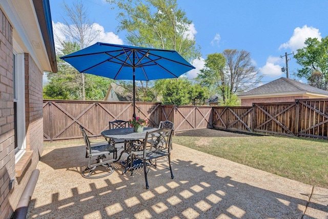 view of patio featuring outdoor dining area, a gate, and a fenced backyard