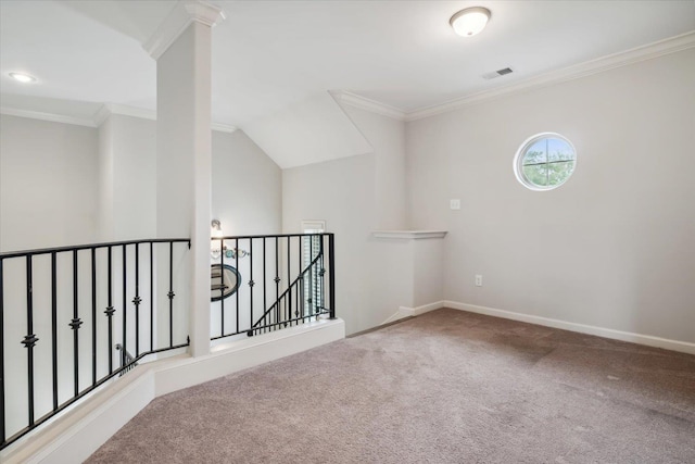 interior space with baseboards, visible vents, and carpet