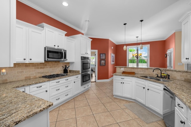 325 Fairoaks Dr, Oakland, TN 38060 - kitchen featuring a sink, light tile patterned flooring, tasteful backsplash, appliances with stainless steel finishes, and white cabinetry