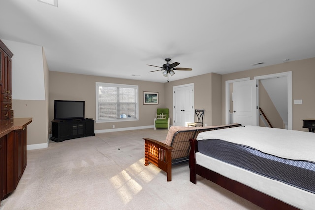 325 Fairoaks Dr, Oakland, TN 38060 - bedroom with ceiling fan, baseboards, visible vents, and light carpet