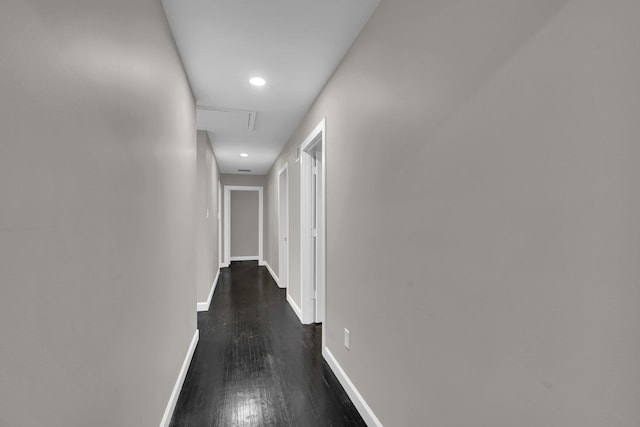 5188 Gwynne Rd, Memphis, TN 38117 - corridor featuring attic access, baseboards, dark wood-style floors, and recessed lighting