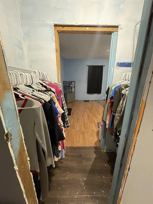 walk in closet featuring wood finished floors