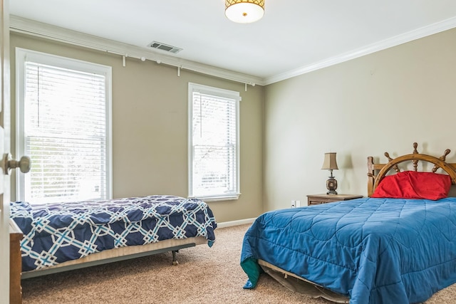 10290 W Shrewsbury Run, Collierville, TN 38017 - carpeted bedroom with baseboards, visible vents, ornamental molding, and multiple windows