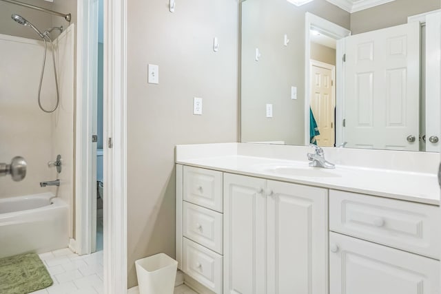 10290 W Shrewsbury Run, Collierville, TN 38017 - bathroom with tub / shower combination, tile patterned floors, vanity, and ornamental molding