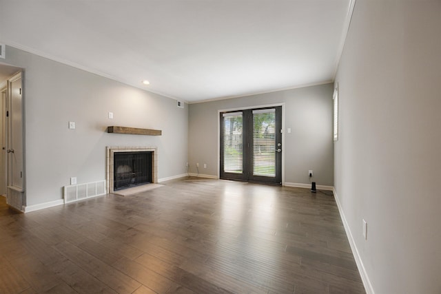 1832 Dragonfly Cv Unit 1, Germantown, TN 38138 - unfurnished living room with a fireplace, wood finished floors, visible vents, and crown molding