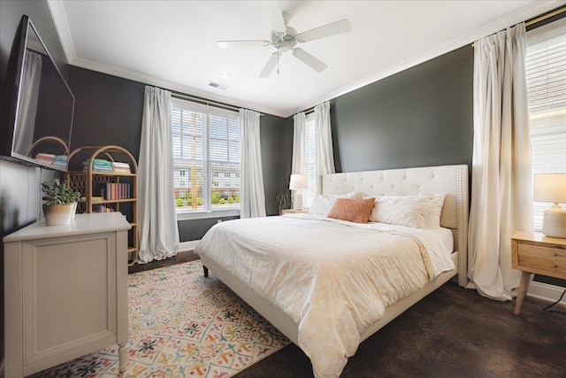2363 Autumn Ave, Memphis, TN 38112 - bedroom with ceiling fan, visible vents, and ornamental molding