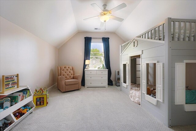 2363 Autumn Ave, Memphis, TN 38112 - bedroom with lofted ceiling, light carpet, a crib, and visible vents
