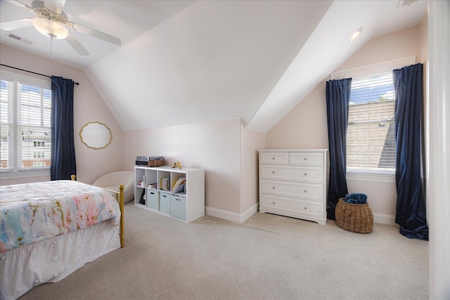 2363 Autumn Ave, Memphis, TN 38112 - bedroom with lofted ceiling, visible vents, light colored carpet, and multiple windows