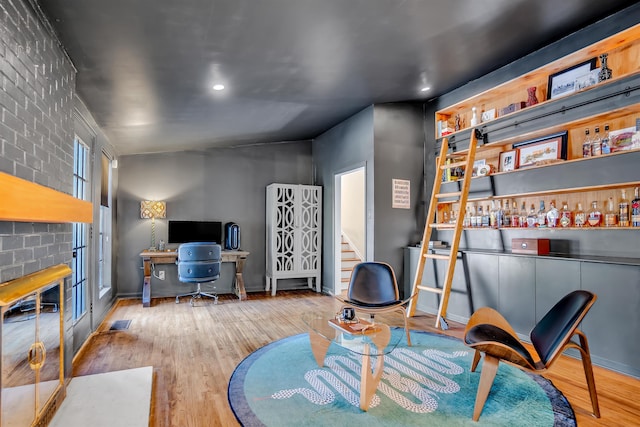 5657 Walnut Grove Rd, Memphis, TN 38120 - interior space with visible vents, a dry bar, wood finished floors, and recessed lighting