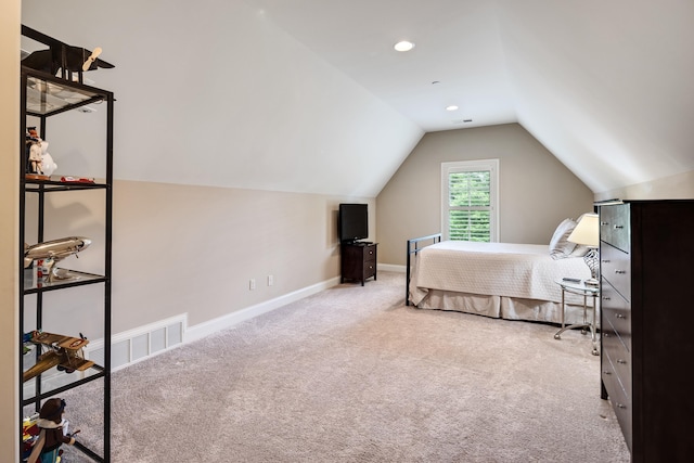 250 Ridgewood Dr, Piperton, TN 38017 - bedroom with vaulted ceiling, carpet floors, baseboards, visible vents, and recessed lighting