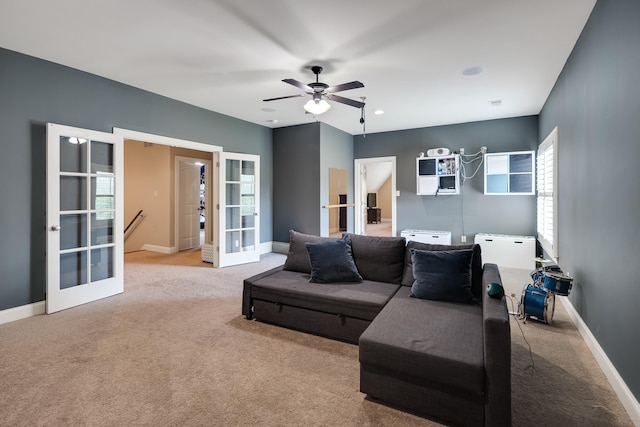 250 Ridgewood Dr, Piperton, TN 38017 - carpeted living room featuring baseboards, ceiling fan, and french doors